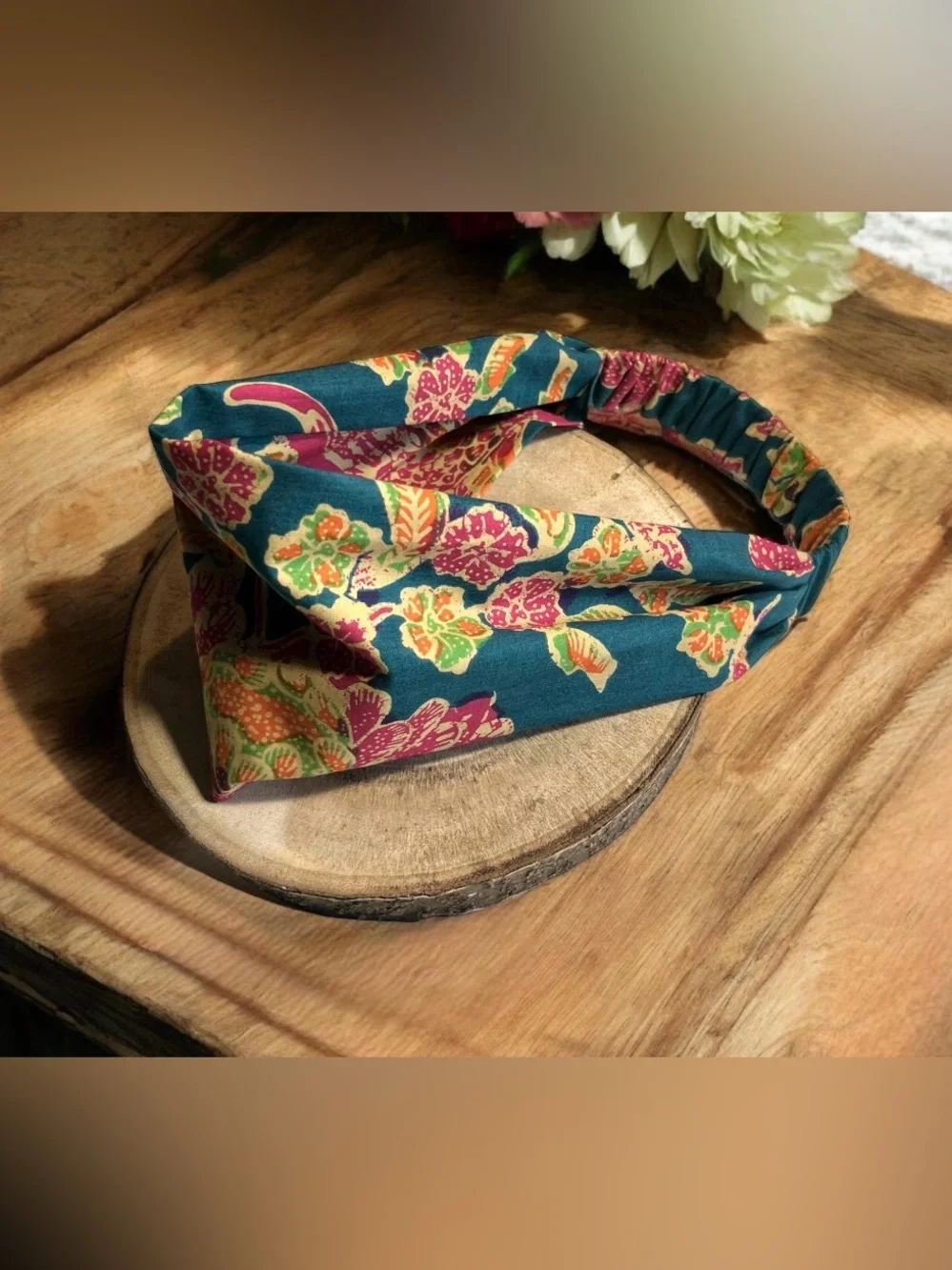 Handmade in France — Indian Printed Cotton Floral Wide Headband - Like New